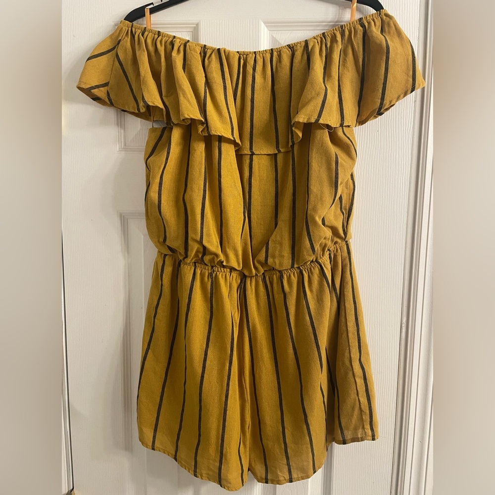 Wildflowers Mustard Yellow Striped Off-Shoulder Romper